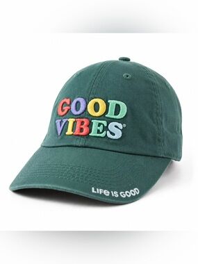 Life is Good  "Good Vibes" Forest Green Cap NWT